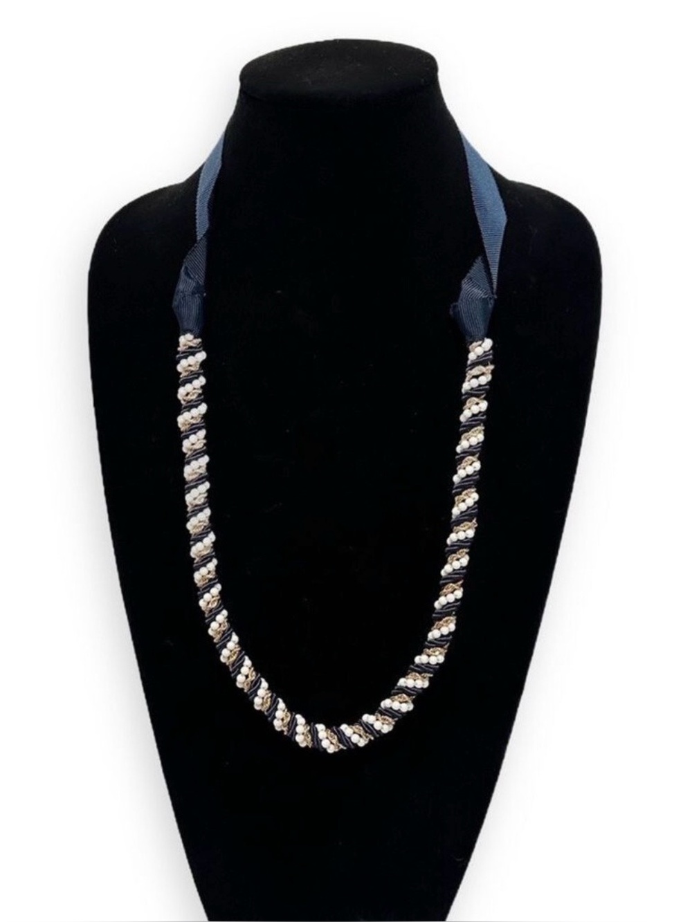 TALBOTS | Nautical Navy & Gold Braided Ribbon Necklace | NWOT